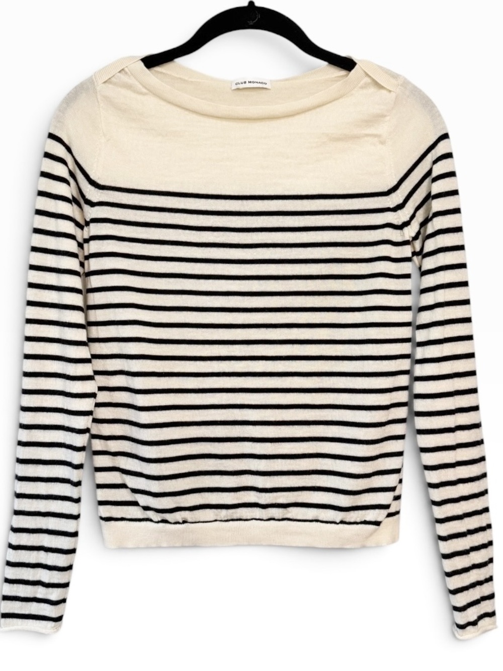 Club Monaco Merino Wool Striped Boatneck Sweater Cream Black Size Small